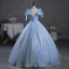 Fashion Sky Blue Beading Sequins Prom Dresses 2023 Ball Gown V-Neck Bow Short Sleeve Backless Floor-Length / Long Prom Formal Dresses