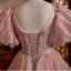 Elegante Rosa Perlenstickerei Strass Pailletten Ballkleider 2023 Ballkleid Eckiger Ausschnitt Geschwollenes Kurze Ärmel Rückenfreies Sweep / Pinsel Zug Ball Festliche Kleider