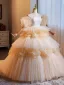Mode Champagne Volants en Cascade Fleur Robe De Bal 2024 Robe Boule De l'épaule Manches Courtes Dos Nu Longue Promo Robe De Ceremonie