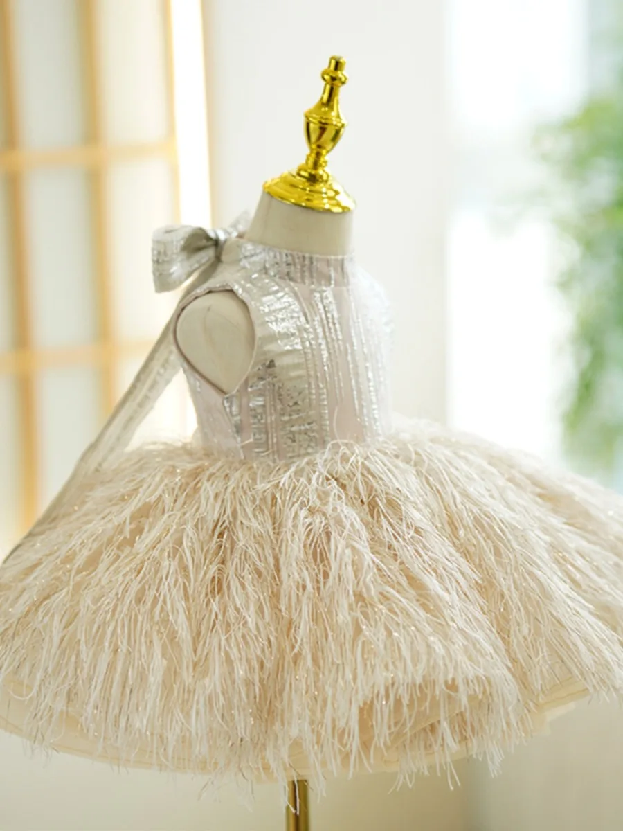 Sparkly Fashion Champagne Sequins Tassel Birthday Short Flower Girl Dresses 2023 Ball