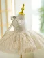 Sparkly Fashion Champagne Sequins Tassel Birthday Short Flower Girl Dresses 2023 Ball Gown Scoop Neck Sleeveless Bow Flower Girl Dresses
