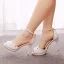 Elegant White Pearl Rhinestone Lace Flower Wedding Shoes 2023 Ankle Strap 10 cm Stiletto Heels Open / Peep Toe Wedding Sandals High Heels