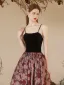 Chic / Beautiful Black Summer Rose Printing Evening Dresses 2023 A-Line / Princess Pearl Spaghetti Straps Sleeveless Backless Floor-Length / Long Evening Party Formal Dresses