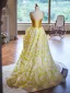 Fashion Yellow A-Line / Princess Prom Dresses 2024 Spaghetti Straps Sleeveless Backless Sweep Train Prom Formal Dresses