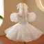 Sparkly White Laser Sequins Bow Birthday Flower Girl Dresses 2022 Ball Gown Scoop Neck Puffy Short Sleeve Floor-Length / Long Flower Girl Dresses
