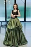 Fashion Clover Green Satin Ruffle Prom Dresses 2022 A-Line / Princess Spaghetti Straps Sleeveless Backless Lace Flower Floor-Length / Long Formal Dresses