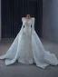 Victorian Style White Handmade  Beading Pearl Lace Wedding Dresses 2024 Trumpet / Mermaid Scoop Neck Long Sleeve Court Train Wedding