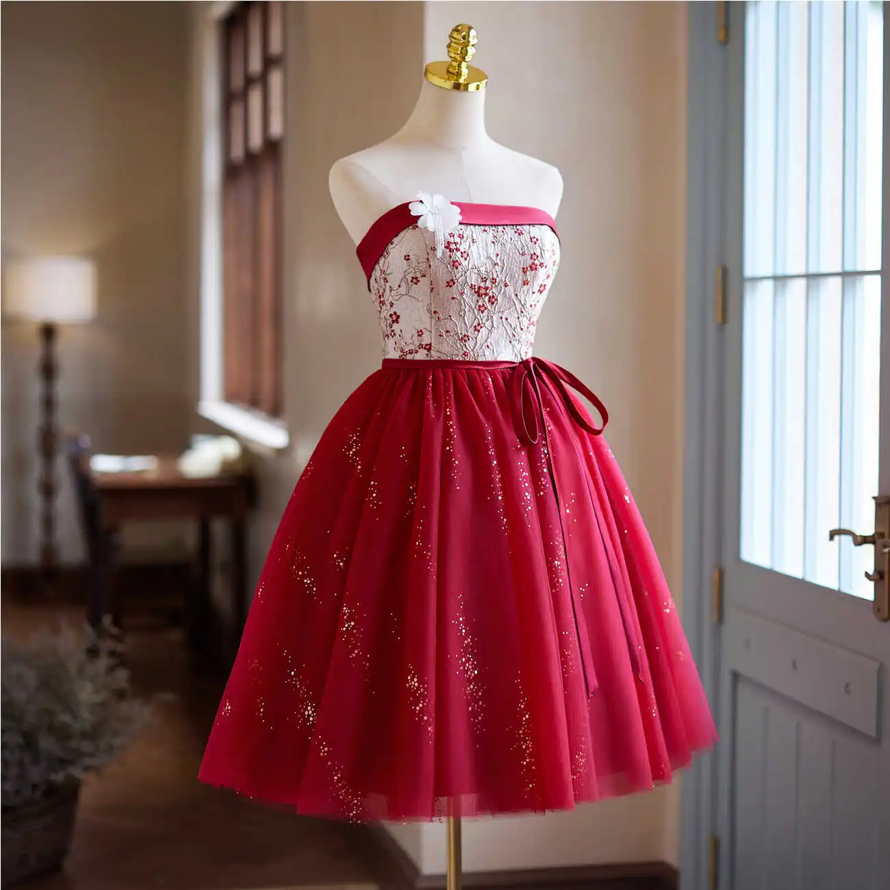 Charming Burgundy Printing Sequins Sash Bow Homecoming Graduation Dresses 2024 A-Line