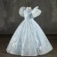 Sparkly Charming Sky Blue Beading Sequins Lace Flower Flower Girl Dresses 2022 Ball Gown High Neck Puffy Short Sleeve Floor-Length / Long Prom Flower Girl Dresses