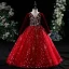 Vintage / Retro Navy Blue Glitter Sequins Birthday Flower Girl Dresses 2024 Ball Gown Scoop Neck Long Sleeve Backless Floor-Length / Long