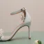 Sexy White Pearl Crystal Wedding Shoes 2023 Ankle Strap 9 cm Stiletto Heels Open / Peep Toe Wedding Sandals High Heels