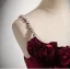 Charming Burgundy Velvet Flower Evening Dresses 2024 Trumpet / Mermaid Spaghetti Straps Sleeveless Backless Sweep Train Evening Party Formal Dresses