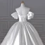 Vintage / Retro Modest / Simple White Satin Wedding Dresses 2024 Ball Gown Off-The-Shoulder Short Sleeve Backless Floor-Length / Long Wedding