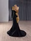 Mode Schwarz Abendkleider 2025 Meerjungfrau One-Shoulder Lange Ärmel Rückenfreies Sweep / Pinsel Zug Festliche Kleider