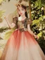 Elegant Red Birthday Embroidered Flower Girl Dresses 2022 Ball Gown Scoop Neck Puffy Short Sleeve Floor-Length / Long Flower Girl Dresses