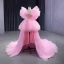 Unusual Candy Pink Summer Cascading Ruffles Prom Dresses Party Dresses 2023 Ball Gown V-Neck Ruffle Short Sleeve Court Train Prom Formal Dresses