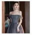 Charming Grey Beading Prom Dresses 2024 A-Line / Princess Off-The-Shoulder Sleeveless Backless Floor-Length / Long Prom Formal Dresses