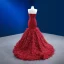 High-end Sexy Red Beading Rhinestone Sequins Feather Evening Dresses 2022 Trumpet / Mermaid Strapless Sleeveless Backless Court Train Evening Party
