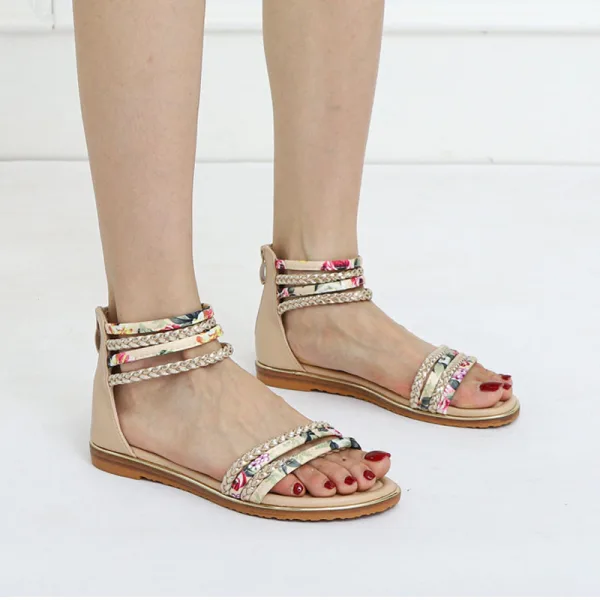 Fashion Black Holiday Beach Flat Womens Sandals 2022 Ankle Strap Open / Peep Toe Sandals