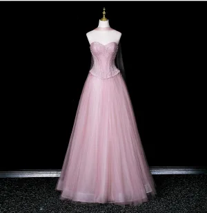 Charmant Rougissant Rose Perle Paillettes Robe De Bal 2026 Princesse Bustier Sans Manches Dos Nu Longue Robe De Ceremonie