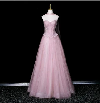 Lovely Blushing Pink Pearl Sequins Prom Dresses 2026 A Line Princess Strapless Sleeveless Backless Floor Length Long Formal Dresses