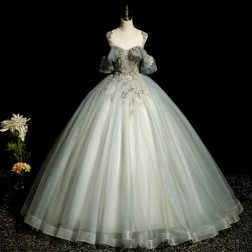 Elegant Grey Beading Sequins Prom Dresses 2022 Ball Gown Scoop Neck Short Sleeve Backless Floor Length Long Prom Formal Dresses