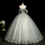 Elegant Grey Beading Sequins Prom Dresses 2022 Ball Gown Scoop Neck Short Sleeve Backless Floor-Length / Long Prom Formal Dresses