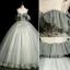 Elegant Grey Beading Sequins Prom Dresses 2022 Ball Gown Scoop Neck Short Sleeve Backless Floor-Length / Long Prom Formal Dresses