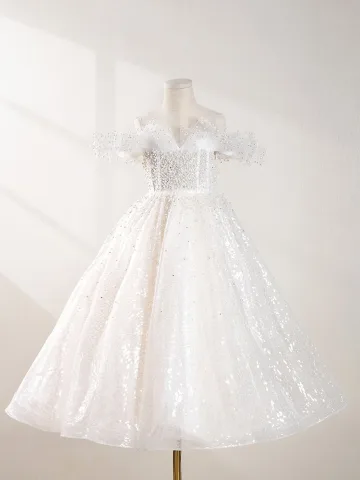 Bling Bling White Beading Pearl Sequins Wedding Flower Girl Dresses 2024 A Line Princess Scoop Neck Sleeveless Backless Floor Length Long Tulle
