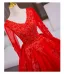 Vintage / Retro Red Sequins Lace Flower Appliques Prom Dresses 2024 Ball Gown V-Neck Long Sleeve Backless Floor-Length / Long Prom Formal Dresses