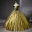 Vintage / Retro Black Gold Prom Dresses 2024 Ball Gown Off-The-Shoulder Sleeveless Floor-Length / Long Prom Formal Dresses