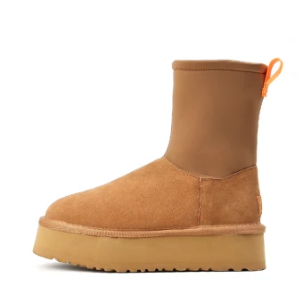 Comfortable Brown Winter Street Wear Snow Boots 2024 Womens Boots Leather Round Toe Womens Boots