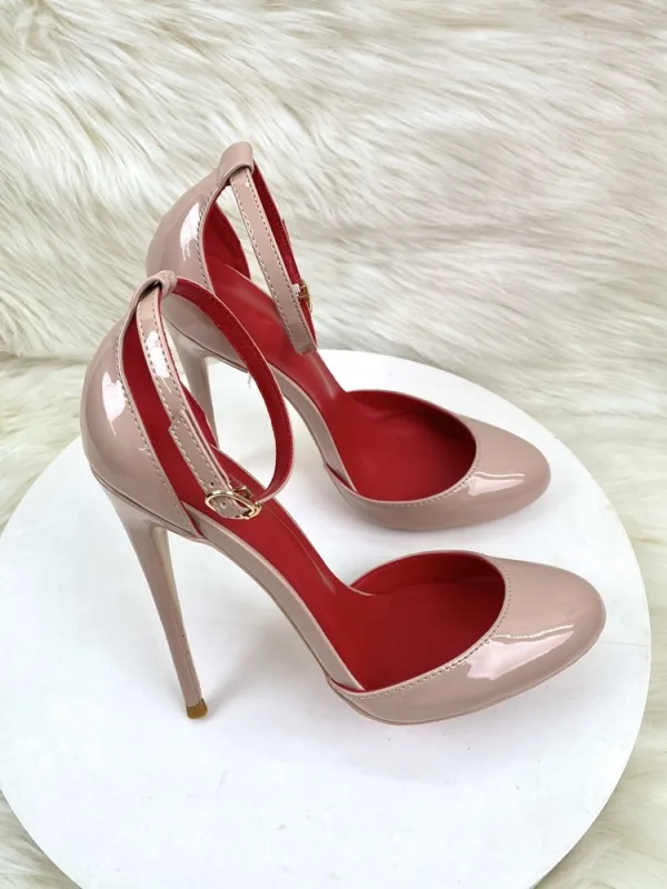 Unusual Nude Evening Party Ankle Strap Womens Shoes 2024 12 cm Stiletto Heels Pointed Toe High Heels