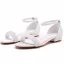 Modest / Simple White Satin Pearl Ankle Strap Flat Wedding Shoes 2024 Pointed Toe Wedding Sandals