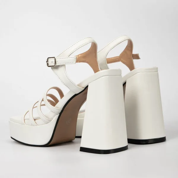 Fashion White Evening Party Womens Sandals 2022 Ankle Strap 10 cm Thick Heels Open / Peep Toe Sandals High Heels
