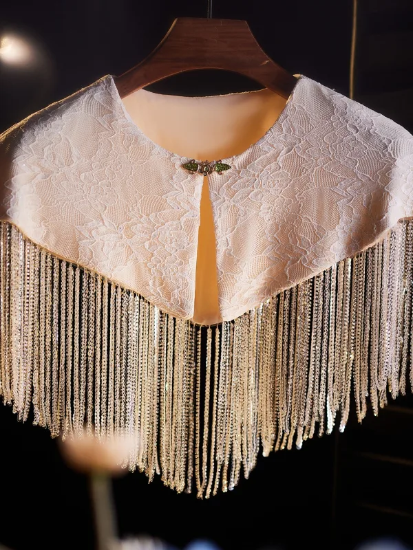 Charming Champagne Handmade Beading Tassel Lace Flower Prom shawl 2025
