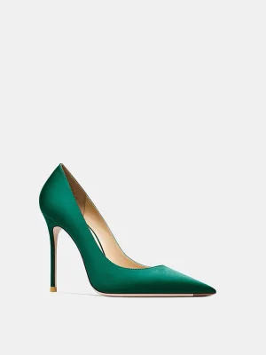 Simple Vert Bureau Ol Satin Escarpins 2024 10 Cm Talons Aiguilles À Bout Pointu Escarpins Talons Hauts