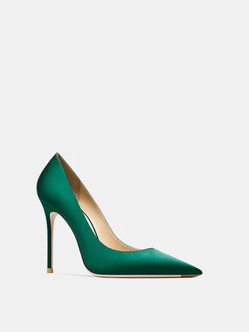 Modest Simple Green Office Ol Satin Pumps 2024 10 Cm Stiletto Heels Pointed Toe Pumps High Heels