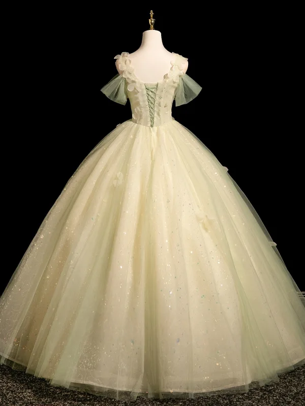 Elegant Sage Green Beading Sequins Appliques Prom Dresses 2025 Ball Gown Spaghetti Straps Sleeveless Backless Floor-Length / Long Formal Dresses