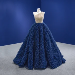 High End Ocean Blå Rhinestone Ruffle Balklänningar 2022 Balklänning Jedno Ramię Ärmlös Halterneck Långa Bal Formella Klänningar