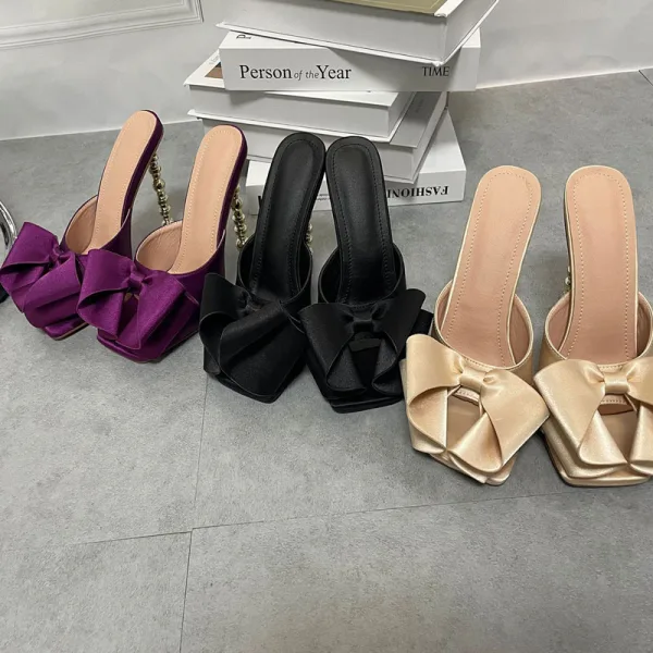 Chic / Beautiful Purple Satin Prom Bow Womens Sandals 2022 13 cm Stiletto Heels Open / Peep Toe Sandals High Heels