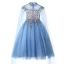 Chic / Beautiful Ocean Blue Beading Sequins Prom Flower Girl Dresses 2022 Ball Gown High Neck Long Sleeve Floor-Length / Long Flower Girl Dresses