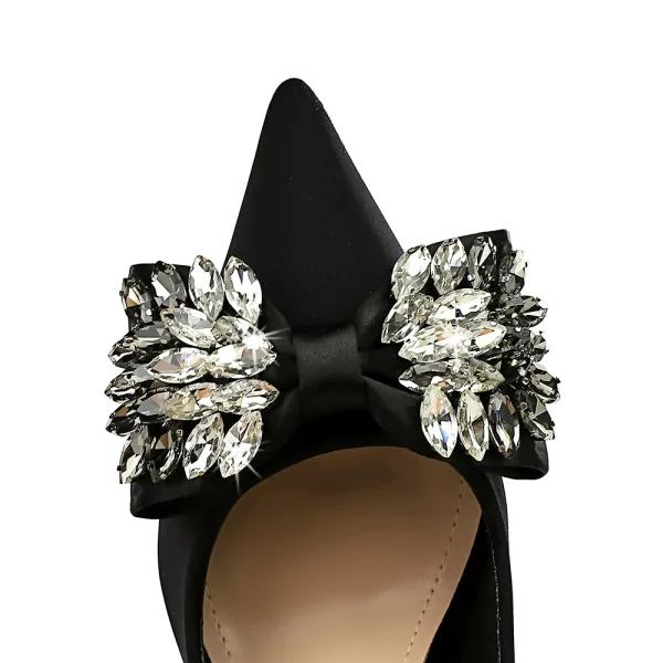 Snygga / Fina Svarta Rhinestone Afton Pumps 2023 10 cm Högklackade Spetsiga Pumps Stilettklackar