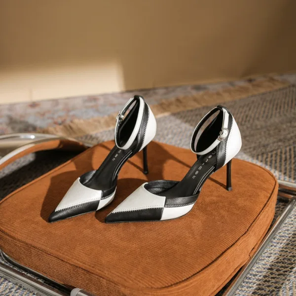 Fashion Two Tone Khaki Street Wear Womens Shoes 2022 8 cm Stiletto Heels Ankle Strap Pointed Toe Womens Shoes High Heels
