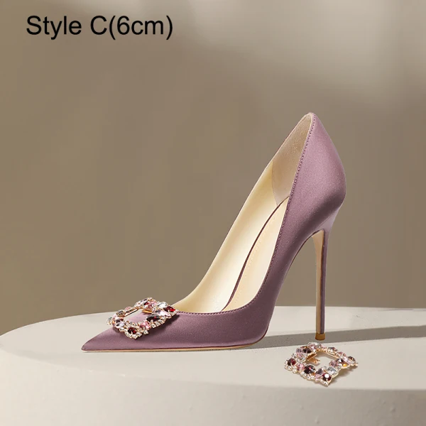 Charmant Lavendel Strass Abend Pumps 2024 Leder 10 cm Stilettos Spitzschuh Pumps Hochhackige