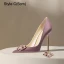 Charmant Lavendel Strass Abend Pumps 2024 Leder 10 cm Stilettos Spitzschuh Pumps Hochhackige