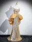 Sexy Gold Pailletten Abendkleider 2025 Meerjungfrau Bandeau Ärmellos Rückenfreies Lange Abend Festliche Kleider