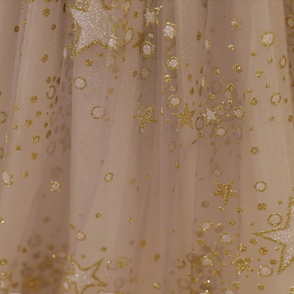 Sparkly Gold Beading Star Sequins Birthday Flower Girl Dresses 2023 Ball Gown Square Neckline 3/4 Sleeve Backless Floor-Length / Long Flower Girl Dresses