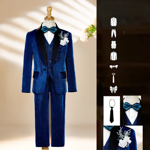 Fall Winter Royal Blue Long Sleeve 6-piece Boys Wedding Suits 2025 Body Jewellery Coat Pants Shirt Tie Vest