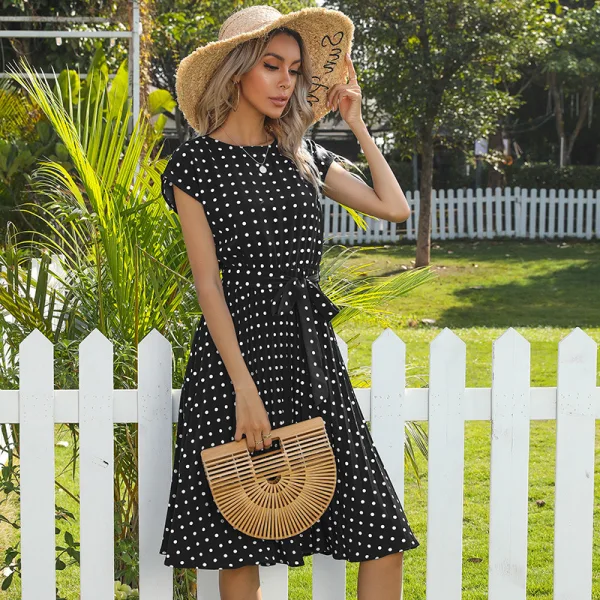 Romantic Regular Dark Green Polka Dot Beach Short Sleeve Maxi Dresses 2021 Street Wear Scoop Neck Summer Womens Clothing